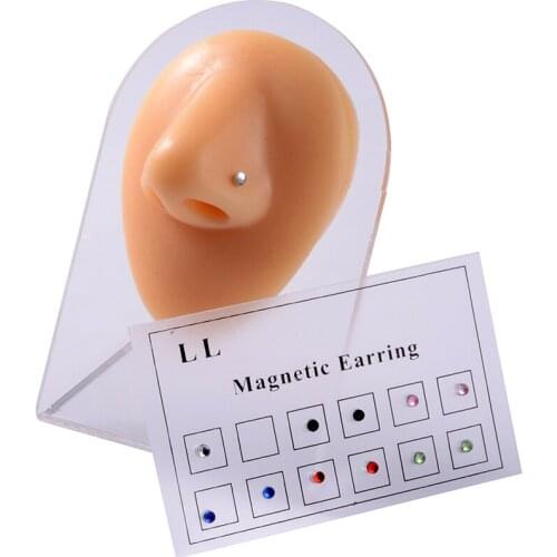 12Pcs Fashion Non Pierced Magnet Ear Tragus Cartilage Lip Labret Stud Nose Ring Jewelry For Women