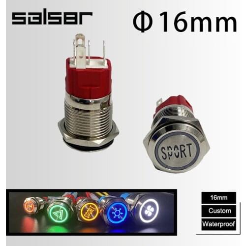 16mm DIY Doorbell 1NO 1NC Luminous Character Lettering Power Supply Laser Fix Or Reset Custom 3A 250VAC Metal Push Button Switch