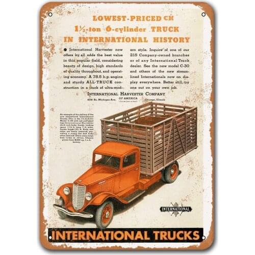 1935 International Harvester C-30 Trucks Vintage Car Tin Signs, Sisoso Metal Plaques Poster Garage Man Cave Retro Wall Decor
