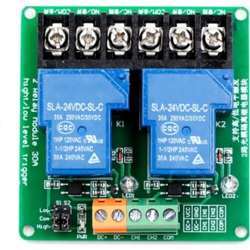 2-Way 30A High and Low Level Trigger Relay Module 5V Smart Home Automation Control