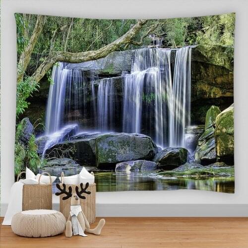 3D Forest Stream Waterfall landscape Stream Tapestry Wall Hanging Beach Tapestries Picnic Rug Camping Home Decor Wall Cloth