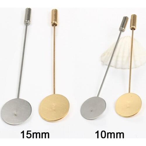 5pc/lot Gold 10/15mm Tray Brooch Base Cameo Boutonniere Stick Safty Brooch Pins Round Bezel Blank Diy Making Findings