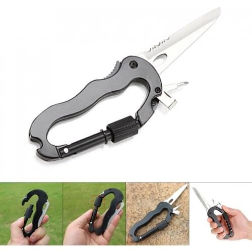 5 in 1 Multifunction EDC Climbing Carabiner Keychain Clip Survival Gear Tool Buckle Lock for Camping Hiking