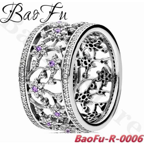 BaoFu Genuine 925 Sterling Silver Ring Luxurious Purple Flowers With Meaning Suitable For Original Female Jewelry
