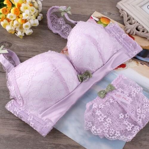 White lace underwear set sexy bra gather Japanese romantic purple bralette close Furu thickened small thickness sutian sets