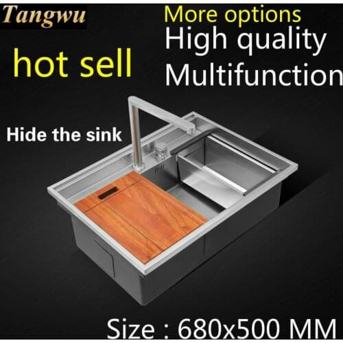 Free shipping Apartmen luxurious kitchen manual sink single trough hidden durable food-grade stainless steel hot sell 68x50 CM