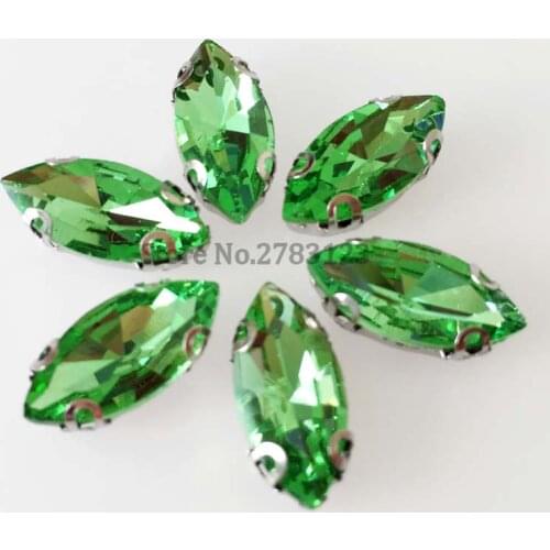 D claw Anti hook light green high quality Glass Crystal sew on rhinestones Silver bottom diy Wedding Dress Decoration