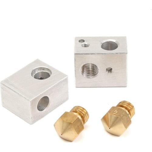DuoWeiSi 3D Printer Parts 2 x MK10 Heating Block+MK10 Nozzle For Wanhao Dupicator D4/I3/ 3D Printer