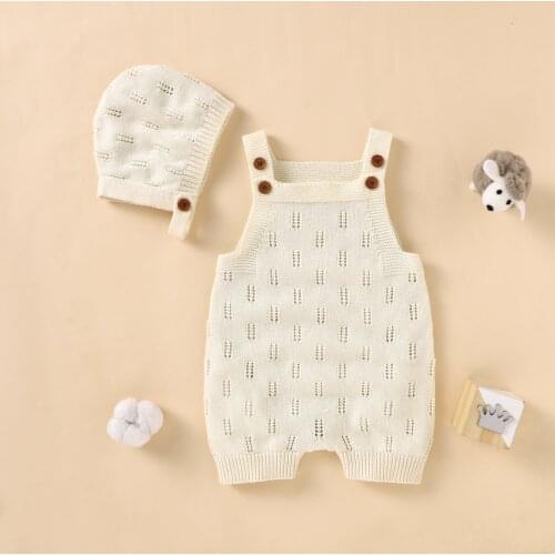 Baby Rompers Sleeveless Fashion Solid Knitted Newborn Bebes Cotton Jumpsuit Hat 2pcs Outfit Sets Infant Boy Girl Sweater Clothes