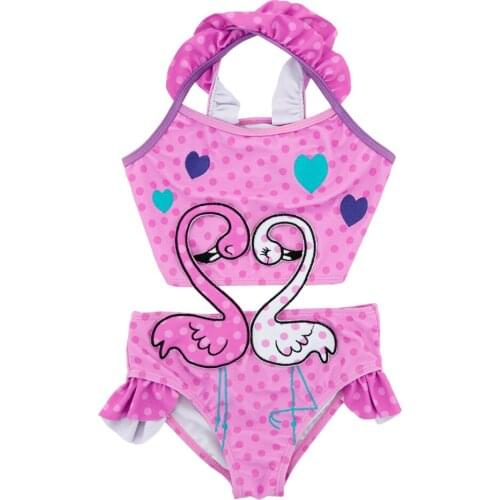 Kavkas Cartoon Printed Swimsuit Kids Girl One-Piece Swimwear Baby Girl Beach Bathing Suits Children Ruffle Swimsuit