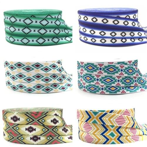 16mm Colorful Geometry Print Chevron Fold over Elastic Band Sewing Tape Handmade Crafts Accessories DIY Baby Headband Hair Ties