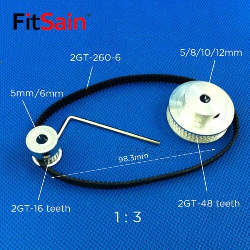 FitSain-2GT 16T:48T 1: 3 Width 6mm aluminum alloy pulley reduction ratio drive synchronous wheel center hole 5mm 8mm 10mm