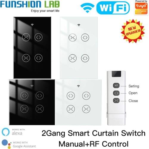 FUNSHION Tuya Smart Life WiFi RF 2 Gang Double Curtain Blind Switch for Roller Shutter Electric Motor With Google Home Alexa