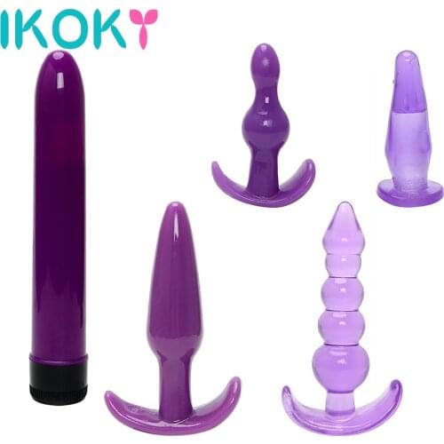 IKOKY 5Pcs/Set Adult Products Erotic Sex Toys for Men Women Vibrator Anal Dildo Anal Plug Purple Finger Prostate Massager