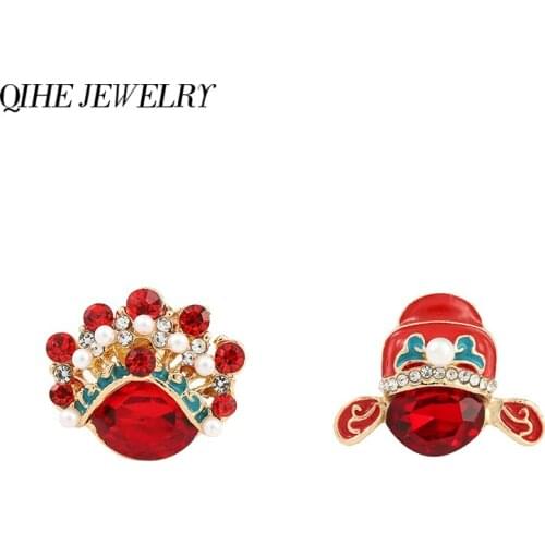 Chinese Style Personality Vintage Metal Rhinestones Brooch Peking Opera Facial Makeup Badges New Year Jewelry