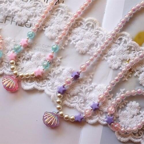 Rainbow Colorful Shell Beads Necklace Bracelets Jewelry Set for Kids Girls Play Costume Children Party Jewelry Set Accessories