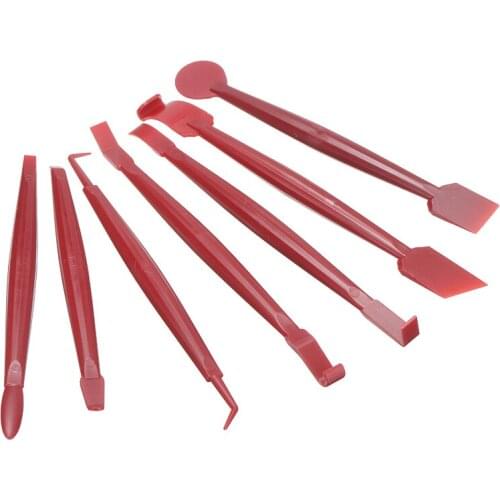 Mayitr 7pcs PP Red Car Auto Wrap Vinyl Scraper Tools Kit 3D Carbon Fiber Decal Film Squeegee Felt Kit