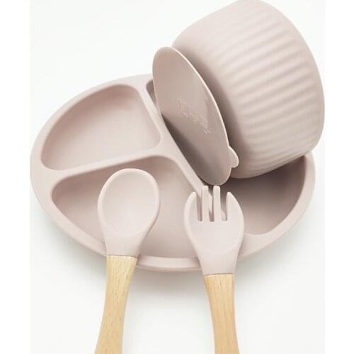 Bowl Spoon Waterproof For Children Bib Solid Feeding Bowl Baby Silicone Dinner Plate+Bowl+Spoon+Fork Dishes Set Sucker