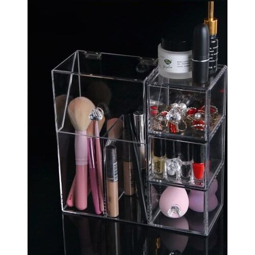 Multi-function Acrylic Makeup Organizer Makeup Brush Display Box Cosmetics Tools Storage Holder Jewelry Accessory Case Casket