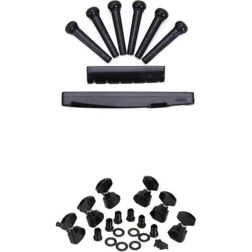 Set Acoustic Guitar Bridge Pins Saddle Nut+Tuning Pegs Tuner Machine Heads 3L 3R