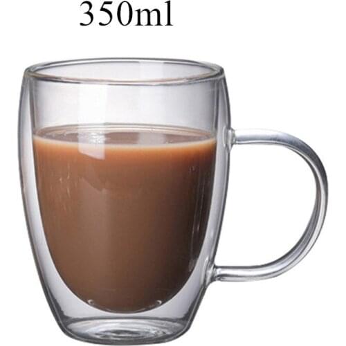 Double Wall Glass Coffee Tea Cups Heat Resistant Double Wall Coffee Mugs Transparent Lemon Mug Water Drink Cup