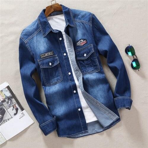 2021 Spring New MenS Soft Denim Shirt Trendy Fashion Business Casual Cowboy Long-Sleeved Shirt Double Pocket Men Denim Slim Top