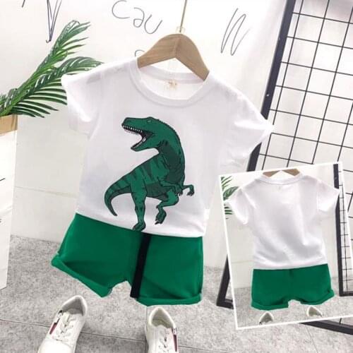 New Childrens Outfit Sets Boys O-Neck T-Shirt And Shorts 2PCS Summer Casual Cartoon Print Kids Boy Cotton Clothes
