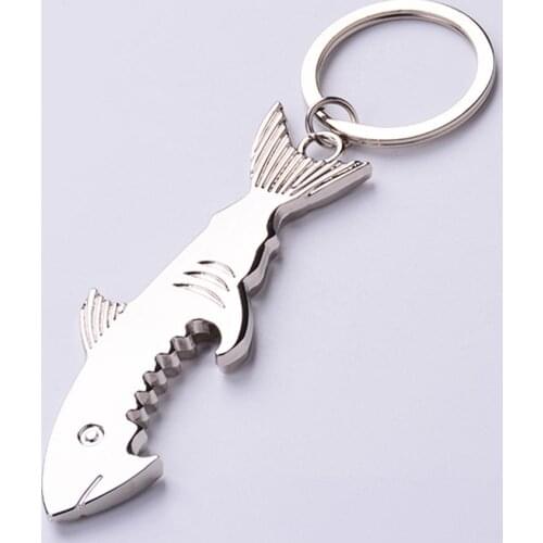 Shark Shape Bottle Can Opener Keychain Zinc Alloy Silver Color Key Ring Beer Bottle Opener Unique Creative Wedding Favor Gifts