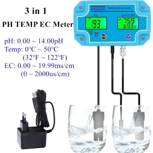 PH-2981 Online Multi-parameter 3 in 1 PH/TEMP/EC Meter PH Tester Water Quality Tester EC Detector Conductivity Monitor for Pool