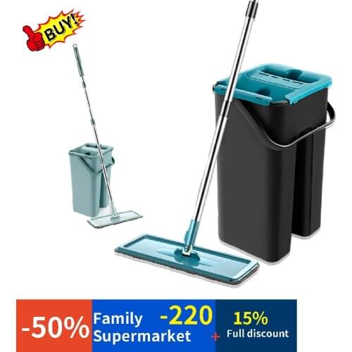 Flat Mop With Bucket 360-degree Adjustable Household Mop Dry Fast Clean The Floor Without Leaving Stains No Hand Washing