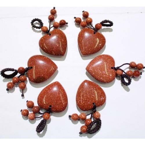 25mm Heart pendant Natural gold sand stone picture jaspe Crystal Opal for diy Jewelry making key pendants charms wholesale12pcs