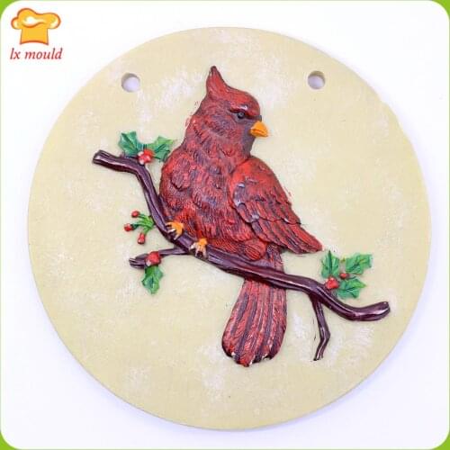 Relief Christmas Red Bird Silicone Mold Leaf Relief Soap Candle Aromatherapy Plaster Decoration Tool