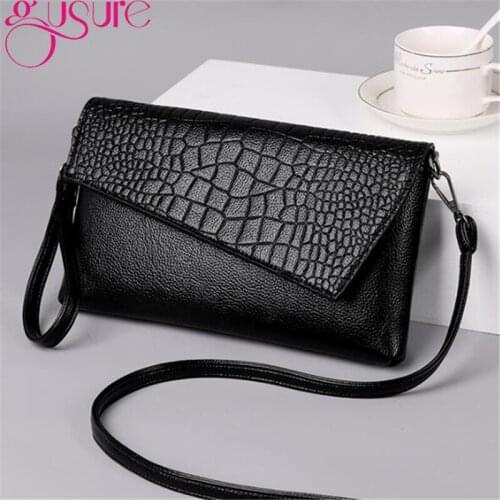 Gusure Luxury PU Leather Crocodile Pattern Shoulder Crossbody Bag Women Envelope Messenger Bags Black Sling Purse for Lady