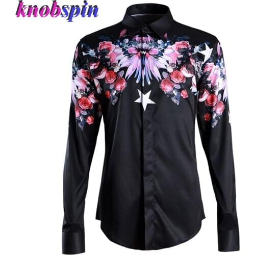 Rose Printed Mens Shirt 2019 Fashion long sleeve Chemise homme Slim shirts high quality Business male Dress shirt Plus size