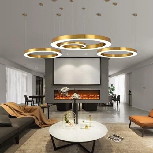 Modern ring design LED pendant light circle combination of simplified art stainless steel gold Hanging Lamp Deco light luminaire