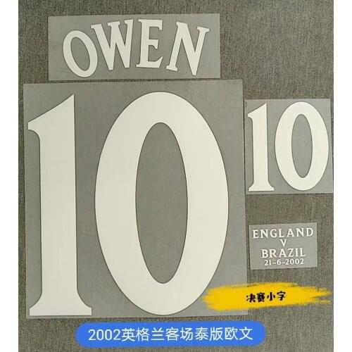Super A Vinyl material Retro 2002 World cup England VS Brazil owen beckham Name and number Hot stamping Patch Badges