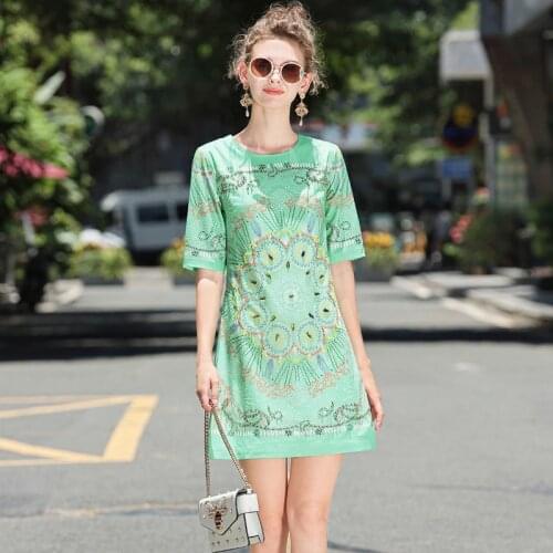 DIDABOLE High Quality New Summer WomenS Mini Dress High Street Fashion Party Casual Vintage Elegant Diamond Printed Dress