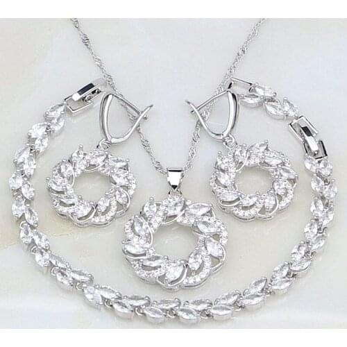 925 Sterling Silver Jewelry White Cubic Zirconia Bridal Jewelry Sets For Engagement Women Earrings/Pendant/Necklace/Bracelet