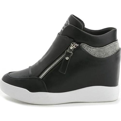 2019 New Fashion sneakers womens PU Leather height women high heel black white increasing shoes Platform wedge shoes T1-34