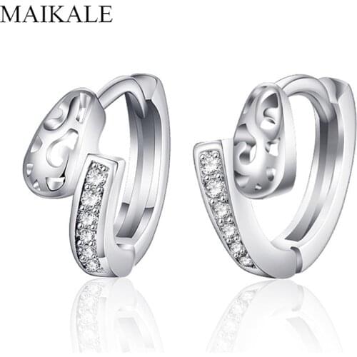 MAIKALE Creative Design Cubic Zirconia Stud Earrings for Women Gold Silver Color Plated Hollow Small Earrings Fine Jewelry Gifts