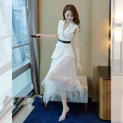 White New Chic Womens Sets Two Piece 2019 Summer Women Office Work Vest And Skirt Suits 2 Piece Sets Womens Outfits DD2170