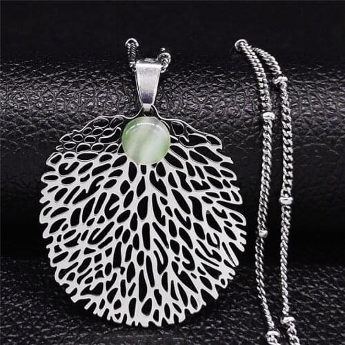 Bohemian Tree Leaf Opal Stainless Steel Charm Necklaces for Women Silver Color Chain Necklace Jewelry collier femme N4419S04
