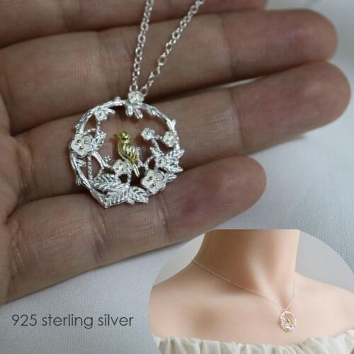 Fashion branch bird S925 sterling silver pendant necklace for women Simple Clavicle chain for Valentines day