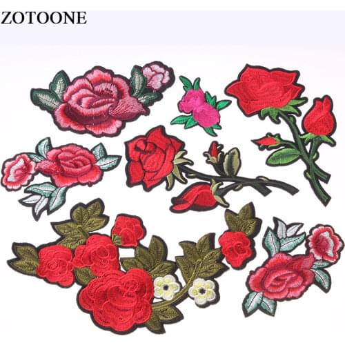 ZOTOONE Rose Flowers Embroidery Patch Applique Iron on Patches Sewing for Clothes Decoration Crafts Clothing Accessories E