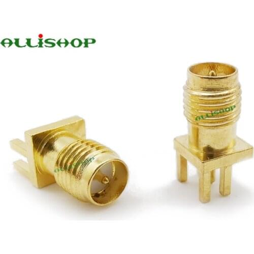 10Pcs RP SMA Female PCB Panel Edge Mount Plug with 4 Pins Stand Straight Connector SMA Buchse PCB Mount RF Coax Coaxial Adapter