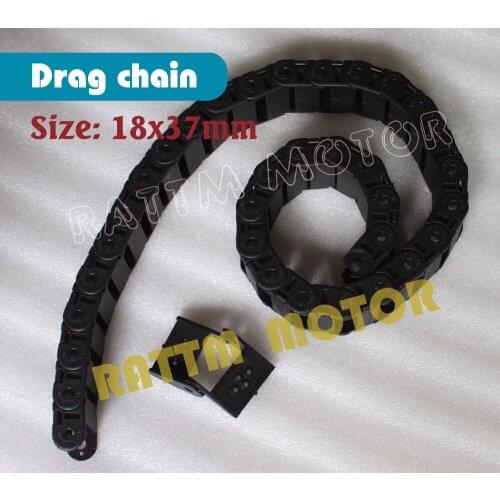 2M half seal open 18 x 37mm Plastic Cable drag chain wire carrier with end connectors towline for CNC Router Machine Tool 1000mm