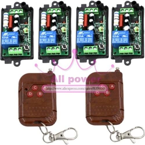 Home Automation 10A 1CH RF Gate Garage Door Wireless Remote Switch 220V 4pcs Receiver & 2pcs Waterproof 4-Button Transmitters