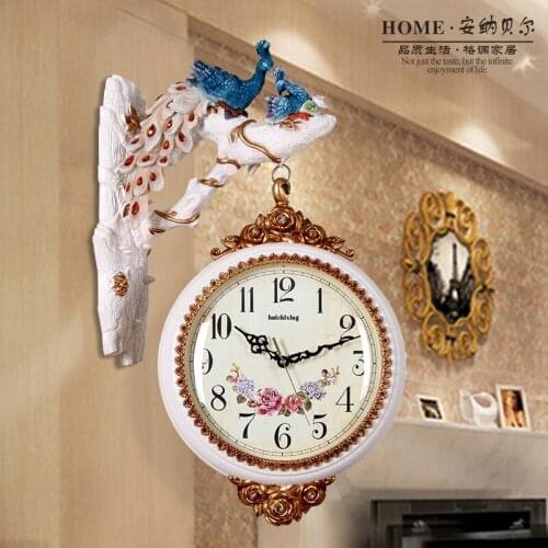Peacock Watch European-style Double-sided Wall Clock Creative Personality Art Decoration Mute Time English Wall Clocks