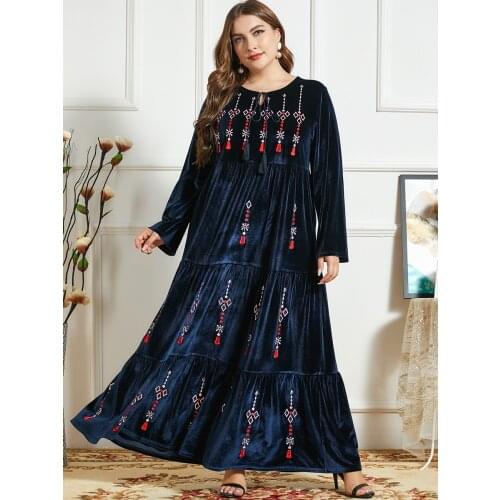 Dubai Kaftan Velvet Muslim Dress Women Maxi Kimono Jubah Long Robe Abaya Hijab Dresses Arab Islamic Clothing Turkey Arabic Dress