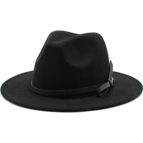 56-60cm Men Women Top Hats Unisex Flat Brim Wool Felt Winter Gentleman Church Hat Autumn Classic Jazz Fedora Hat Black white